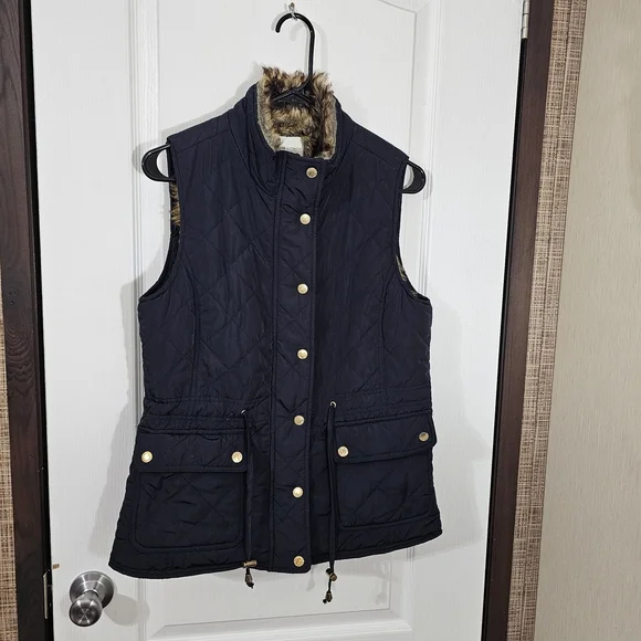 Adrienne Vittadini Navy Blue Quilted Puffed Fur Lined Vest Size Medium - Picture 6 of 16